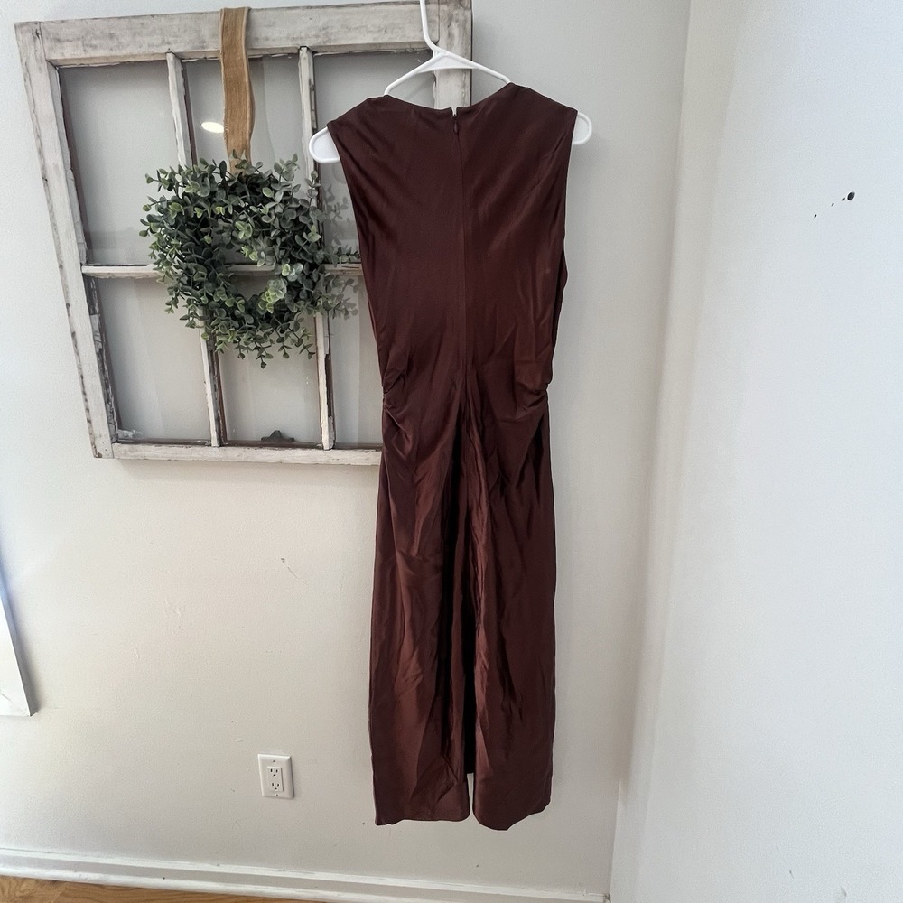 LilySilk $249 Mulberry Silk Chocolate A Line Dress Cut‎ Metal Ring Size 6 - Picture 13 of 14